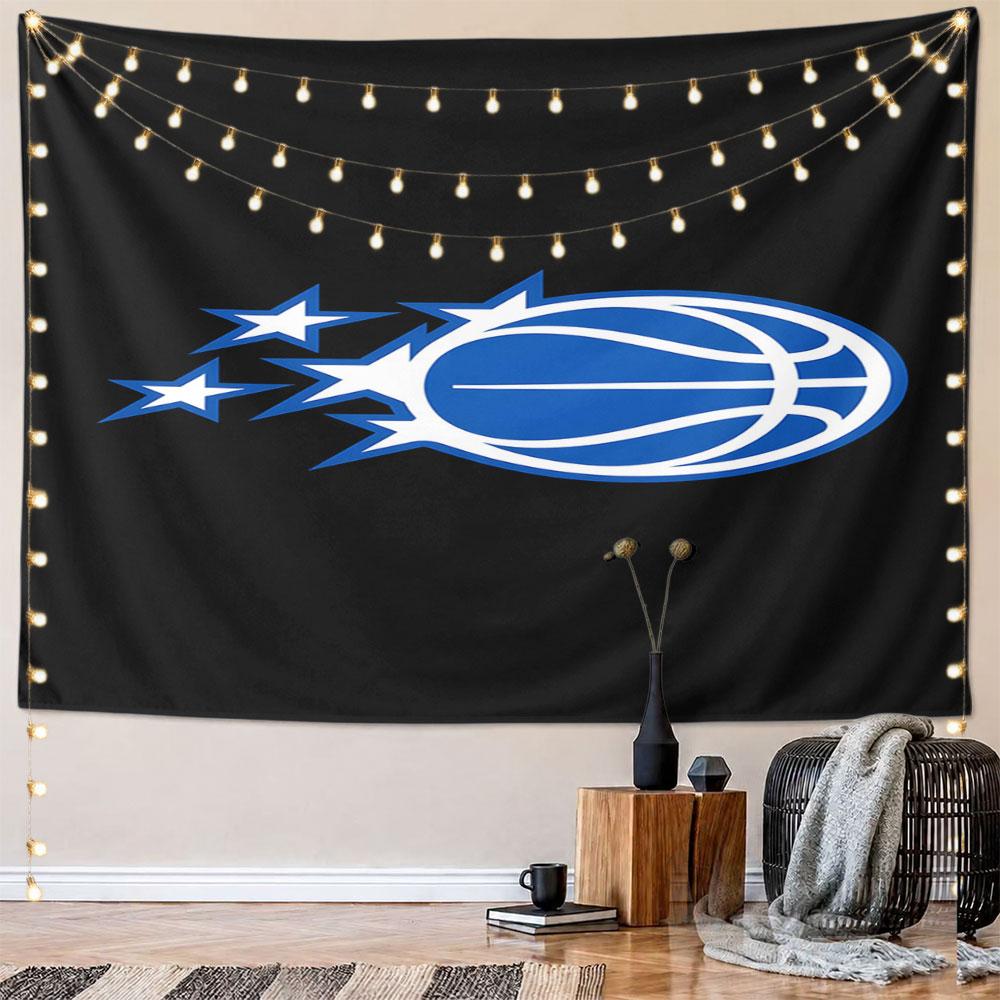 Blue Basketball with Stars Design Pattern Wall Hanging Tapestry Decorative Tapestry Home Decor for Bedroom and Living Room