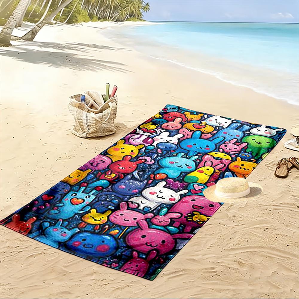 Colorful Cartoon Bunny Characters Beach Towel quick-drying for travel outdoor sports jogging beach and swimming