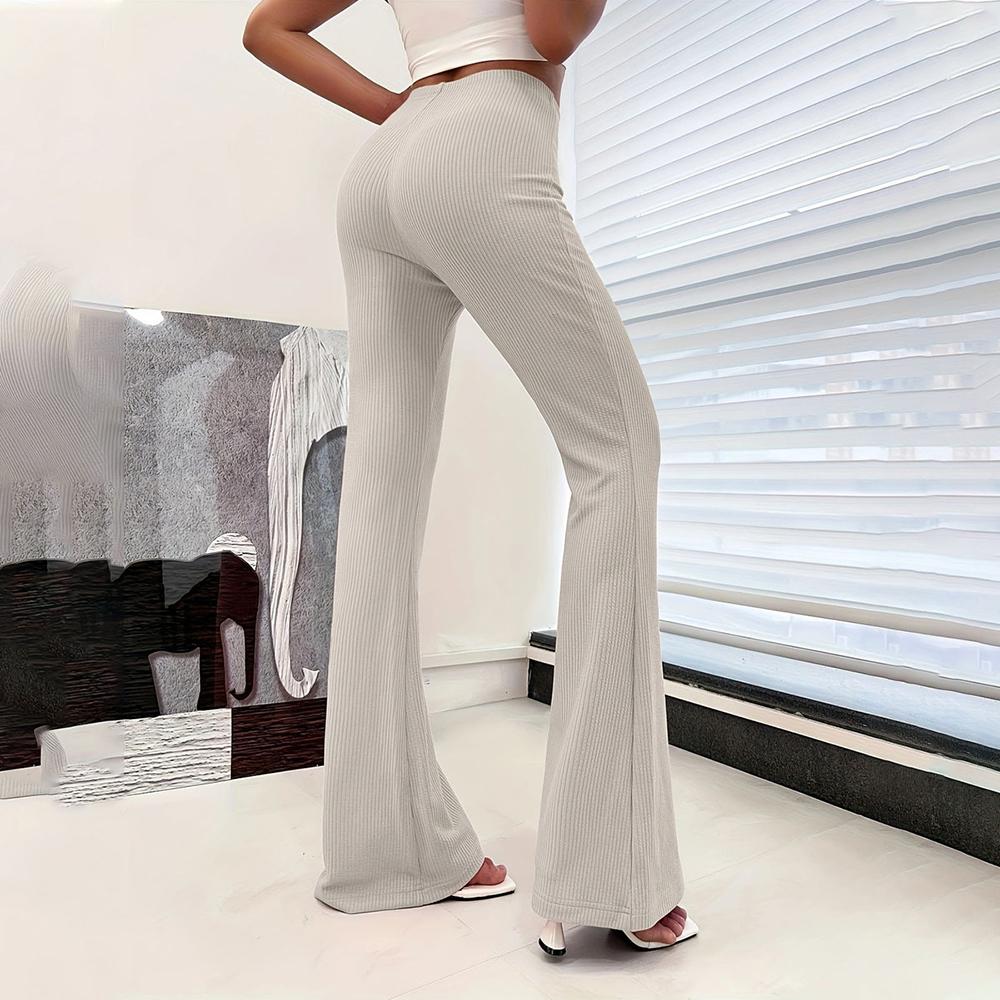 Women High Waisted Casual Yoga Pants Straight Leg Flare Comfortable Trousers Violet White Beige Blue