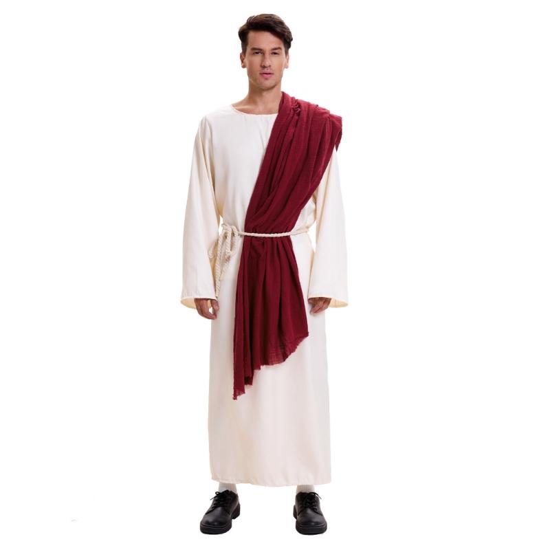

Men Muslims Abaya Dress Middle East Arabian Robe Prayer Clothes with Arab Head Scarf Rope Shepherd Costumes Gifts M
