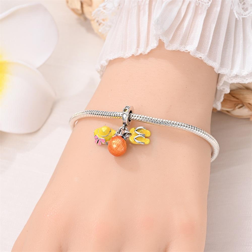 Original Charms Copper Beach Vacation Pendant Travel Beads Fit Bracelet Women Jewelry Making Diy Gift