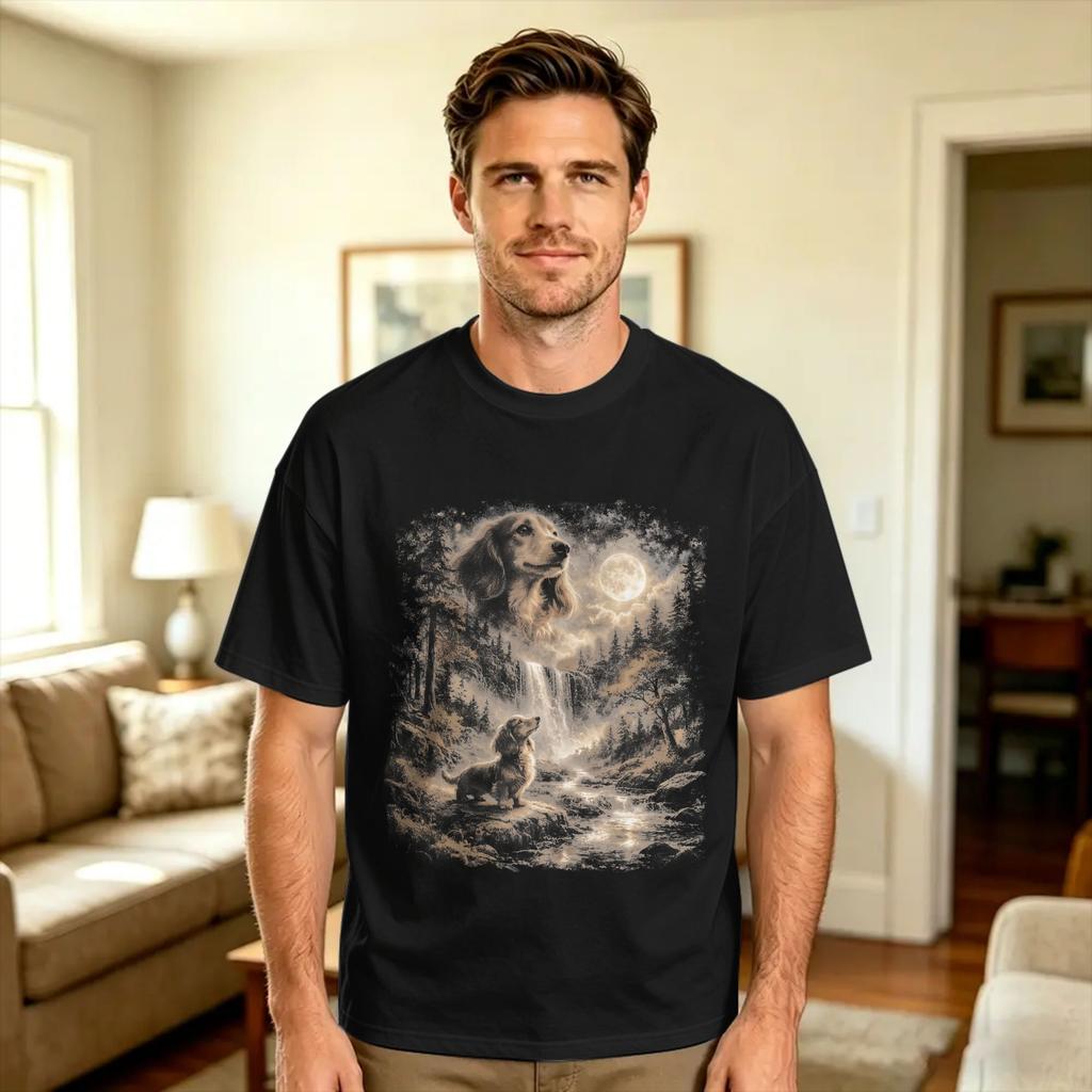 Vintage Dachshund Howling To The Moon 90s Retro Animals T Shirt Summer 100 Cotton T Shirts For Unisex Design Tshirt Short Sleeve