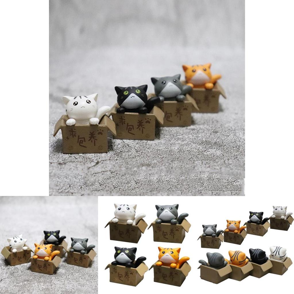 Niedliche Cartoon-Katzenfiguren zum Sammeln und Dekorieren Set mit 4