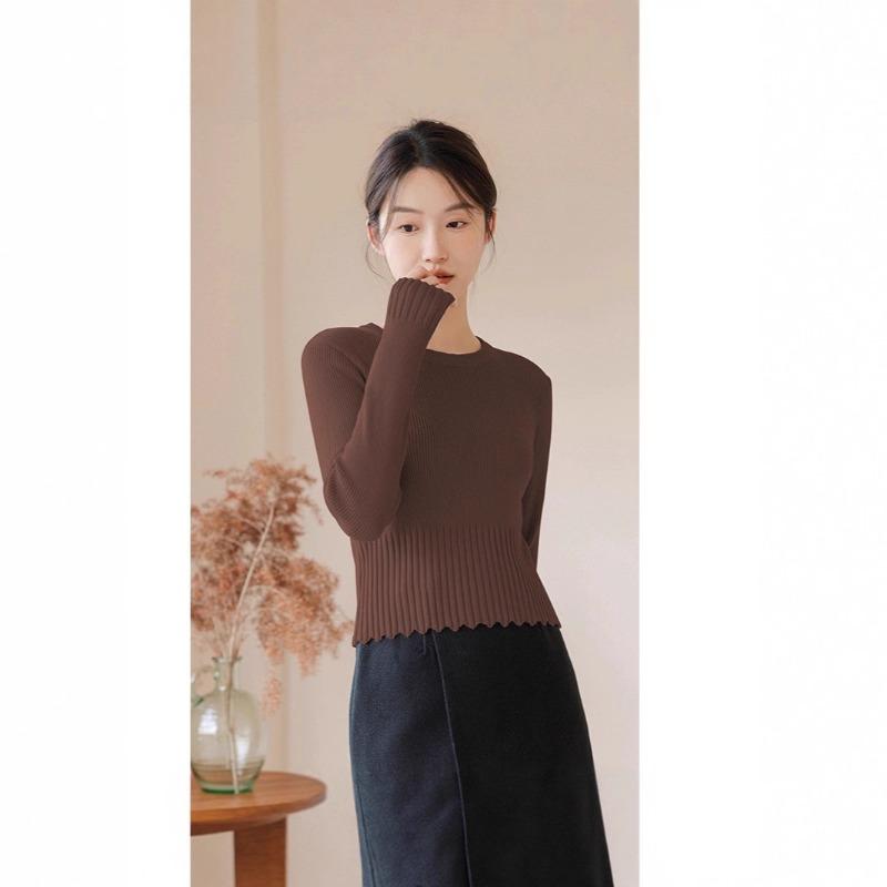 Unique chic crew neck knitted bottoming shirt women's inner sweater winter new top trendy