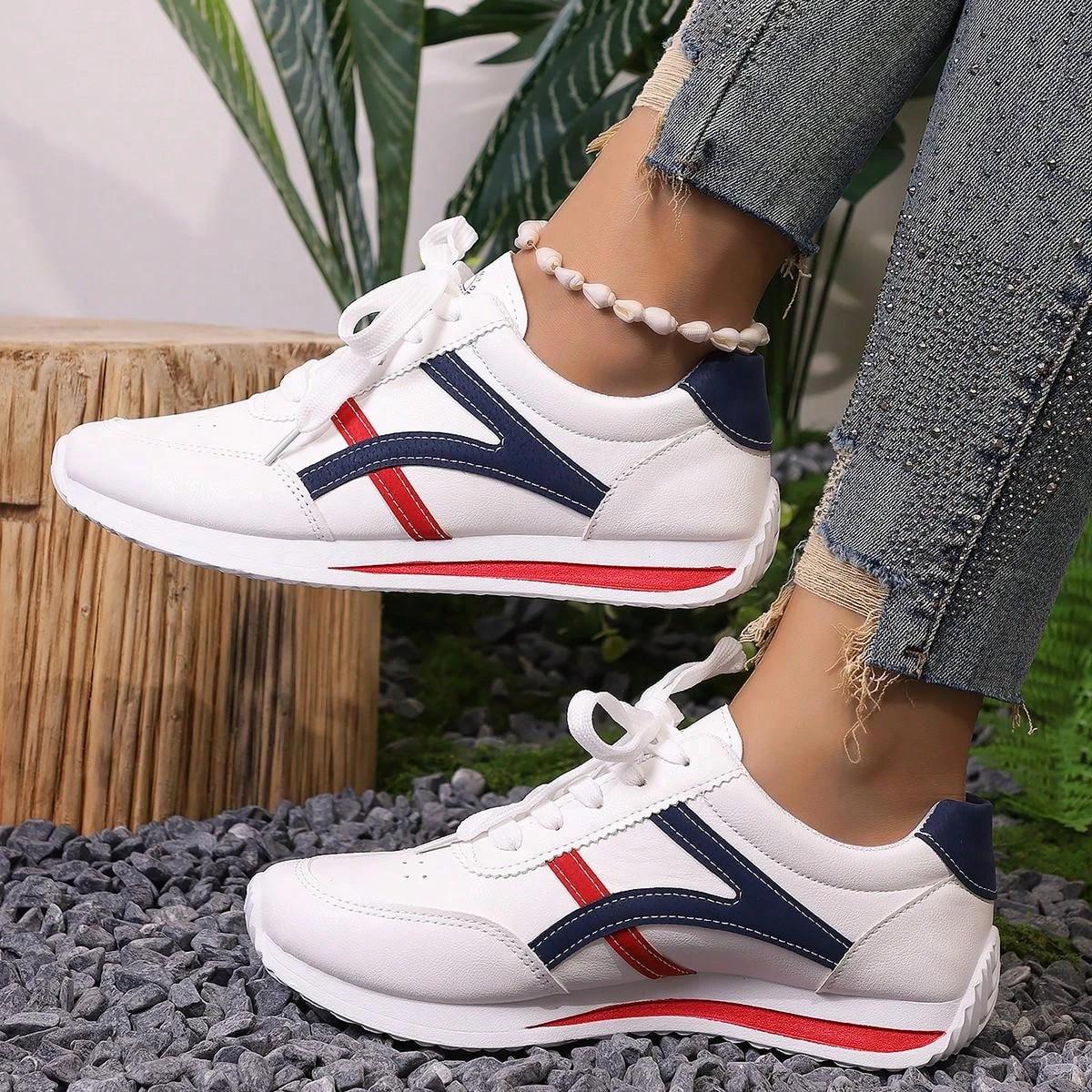 

Women Fashionable Versatile Lightweight Sports Sneakers 2024 Autumn New Style Lace Up Breathable Sport Forrest Gump Shoes 41 красный