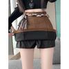 Plus Size Brown Suede A-line High-Waisted Skirt for Women - Slimming, Hip-Hugging Short Skirt for Spring and Autumn