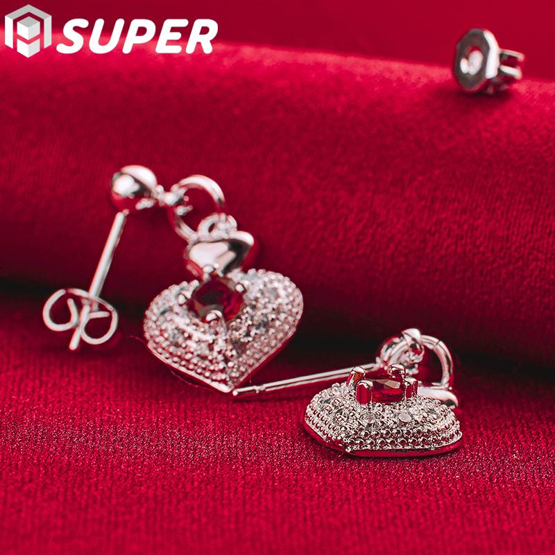 925 Sterling Silver AAA Zircon Heart Shaped Earrings Fashion Jewelry