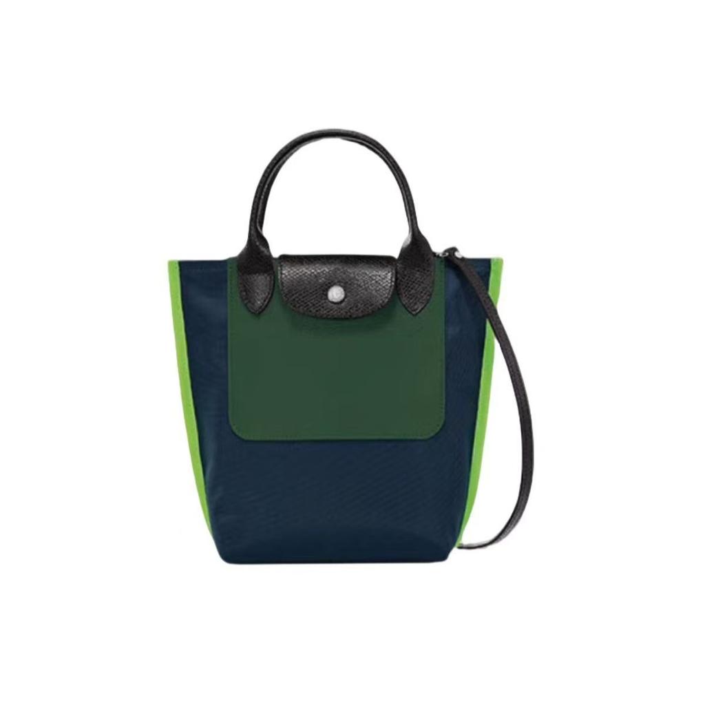 French Longxiang new nylon cowhide shoulder tote bag color matching thickened handbag mini messenger
