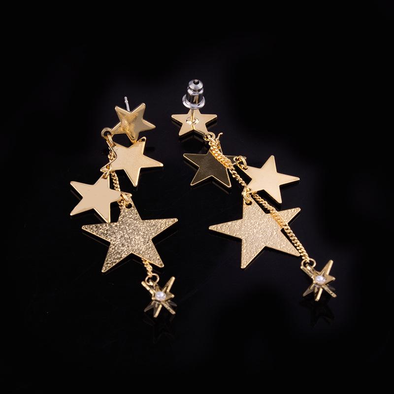 

B705 Корейские серьги-клипсы в форме пятиконечной звезды — элегантные длинные, ажурные, для женщин, прокол не требуется