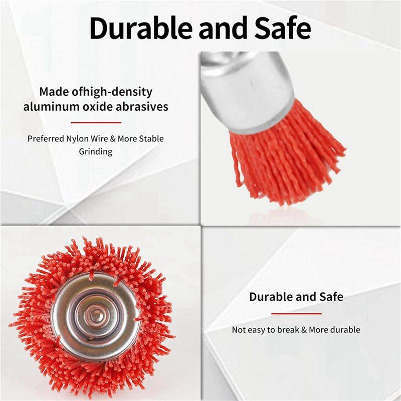 ABBP-10 PCS Nylon Filament Abrasive Wire Brush Wheel & Cup Brush Set With 1/4Inch Drill Shank, Nylon Drill Brush Set , Red