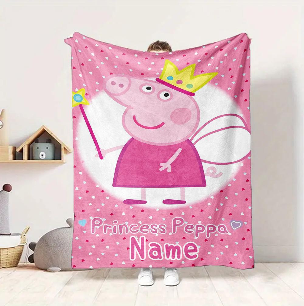 Custom Name Peppa Fairy Flannel Blanket Throw Blanket Soft Warm Sofa Bed home Decor Unique Gift