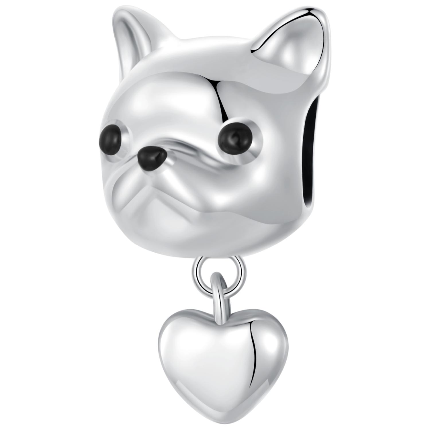 

BAMOER Dainty из стерлингового серебра 925 пробы с бульдогом и подвеской в ​​форме сердца, подвеска в виде щенка для женщин, подходит для оригинального браслета SCC2767