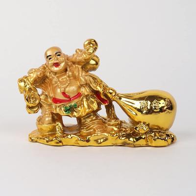 Dervinė Vastu Feng Shui besišypsanti Budos figūrėlė su pinigų maišeliu turtui ir verslui, dekoratyvinis elementas namams, parduotuvei ir automobilio prietaisų skydeliui