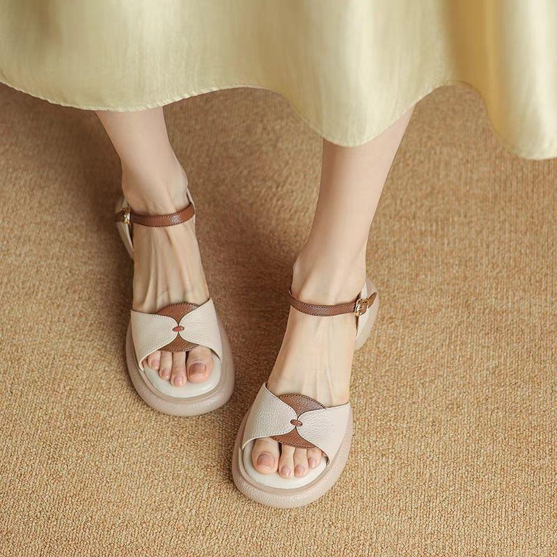 Sandals for Women Color Spelling Roman Style Open Toe Woman Shoes Platform Leather Asian Size On Sale Luxury Summer Daily Korea