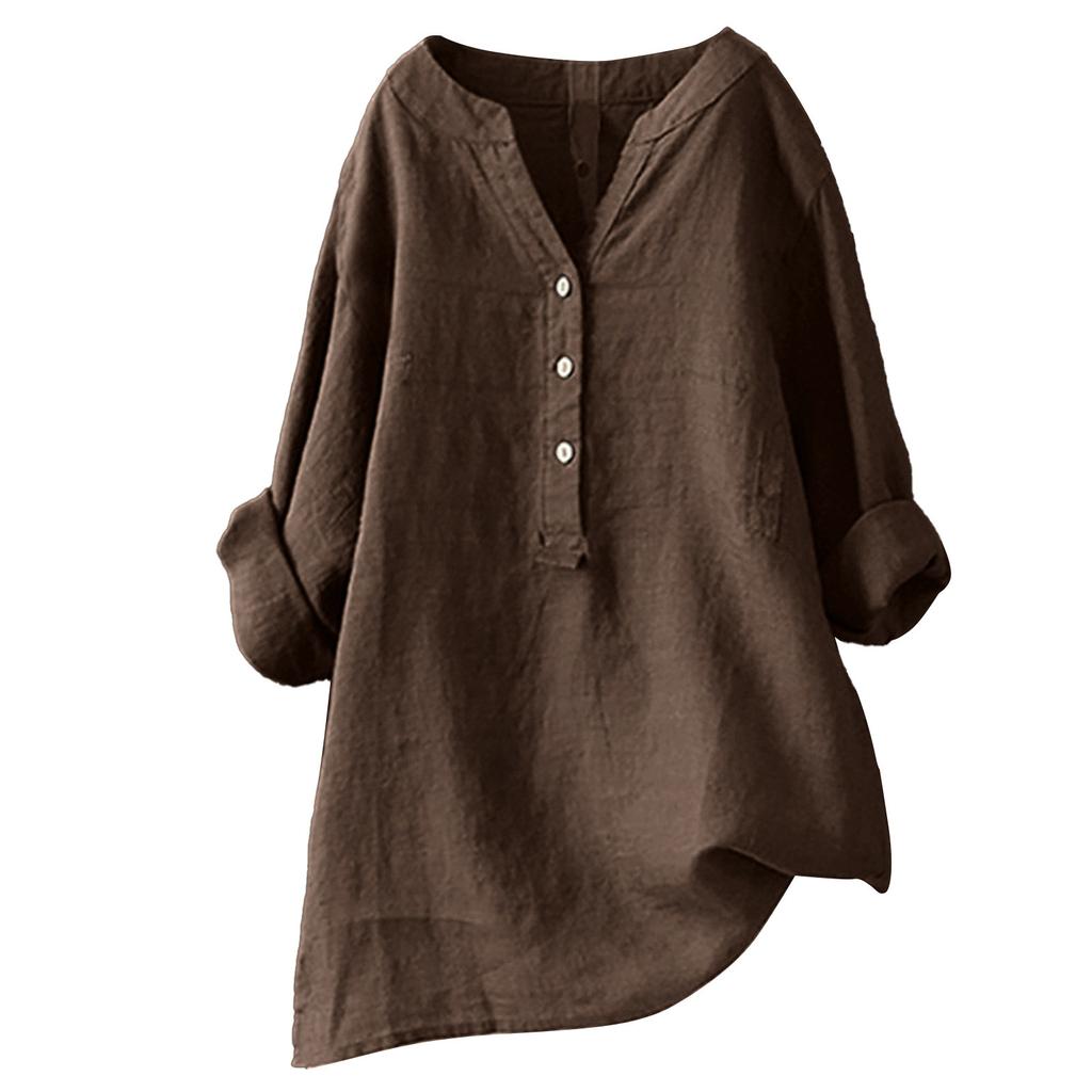 (SU)Kvinner Solid Stand Krage Langermet skjorte Uformell Løs Bluse Button Down Topper