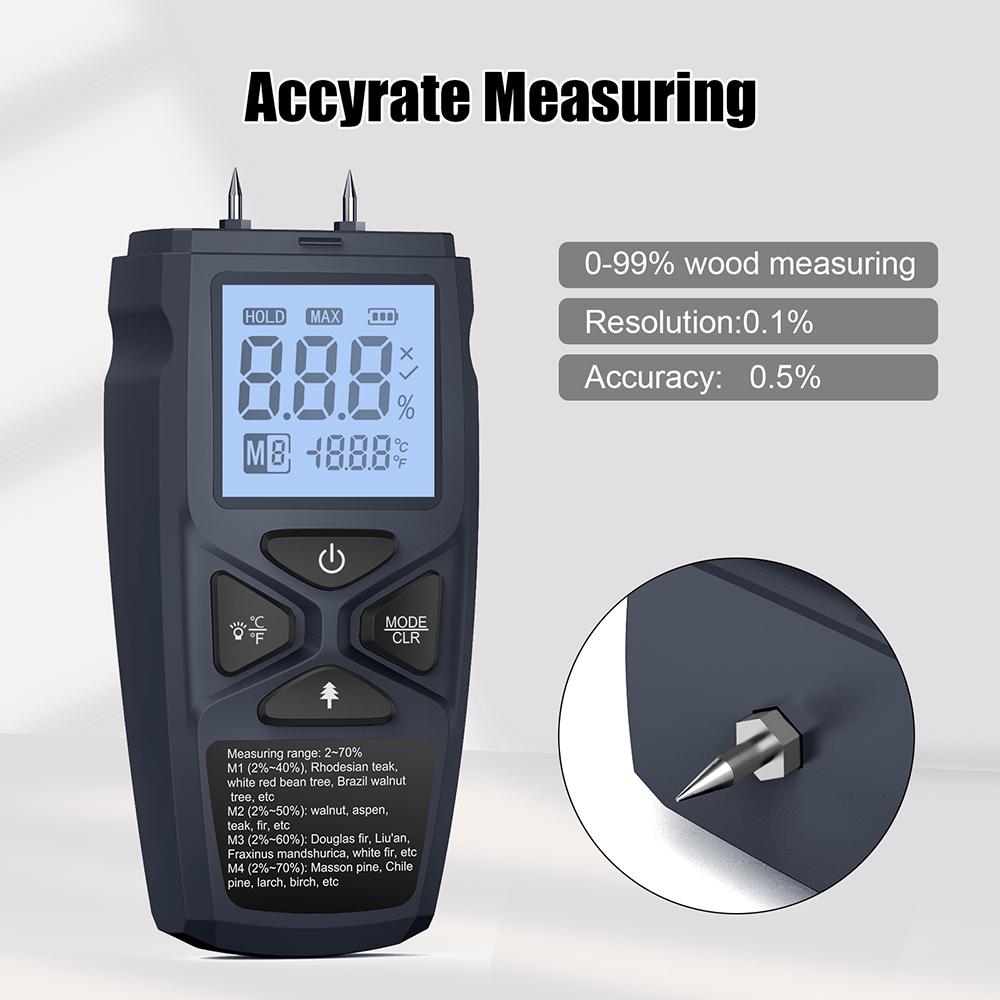 Wood Moisture Meter Digital Moisture Detector with Indicator Accurate Humidity Tester Hygrometer Timber Damp Detector