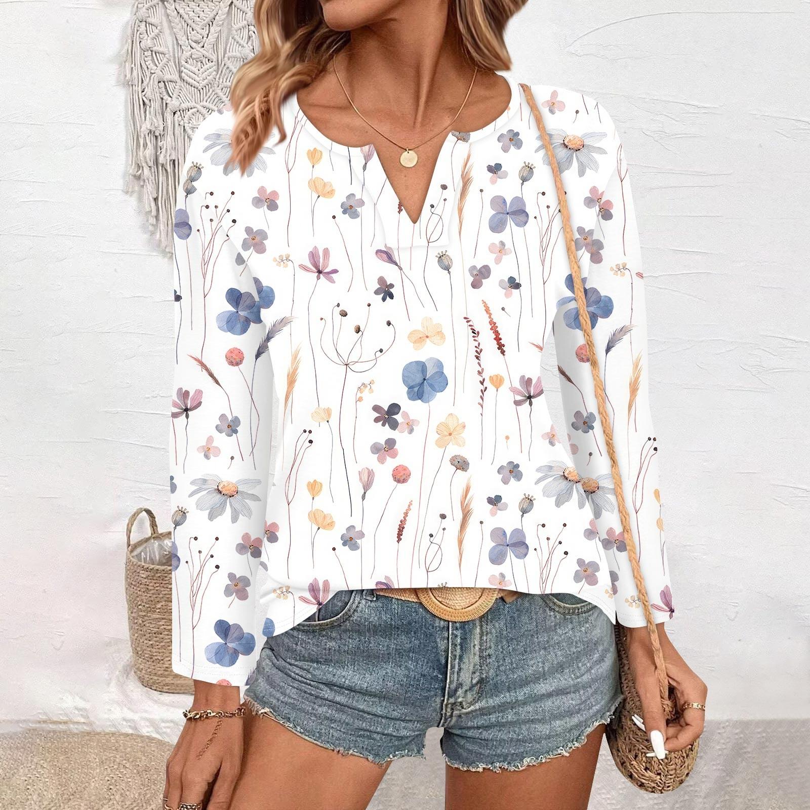 

Женские топы с V-образным вырезом и длинным рукавом, повседневные футболки, свободные легкие туники, блузки, рубашки XL белый