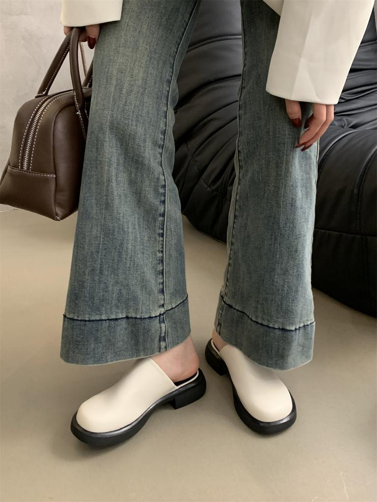 Fashion Mules For Women 2024 Cover Toe Ladies' Slippers Loafers Luxury Slides Mid Heel Spring Summer New Driving Closed Toe Half Slipper
