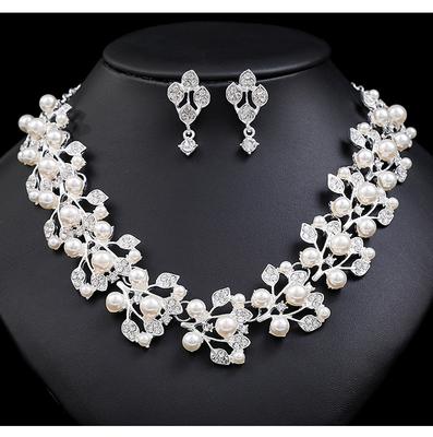 Personalized Pearl Necklace Earrings Set Women'S Temperament Alloy Electroplated Bridal Dress Accessories