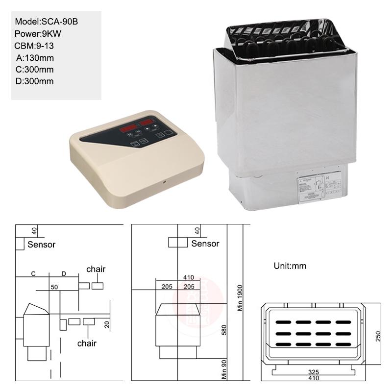 220V Elektrischer Saunaofen Nass-Trocken-Saunaofen Edelstahlofen für Zuhause Hotel Bad Dusche SPA 9000W
