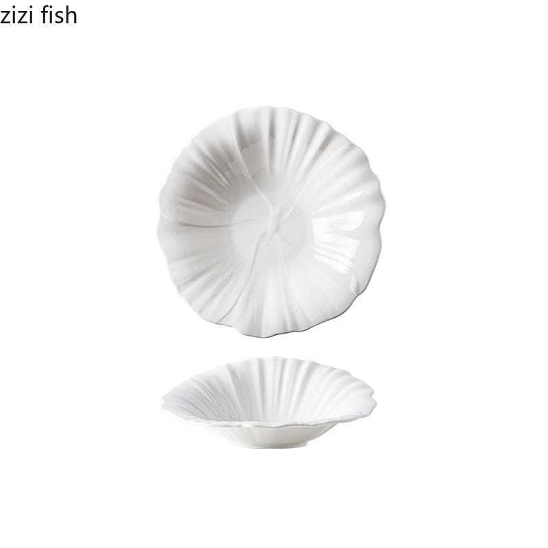 Pure White Flower Shape Slanted Edge Bowl Ceramic Salad Bowl Thick Soup Bowl Vegetable Bowls Noodle Bowls Specialty Tableware