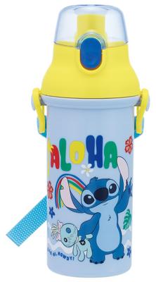 Skater Bebida Direta Lavável na Máquina de Lavar Louça Feito em Disney Lilo Stitch 26 Anos para Meninos e Garrafa Infantil, Plástico, 480ml, Abertura com um Toque, Seguro,