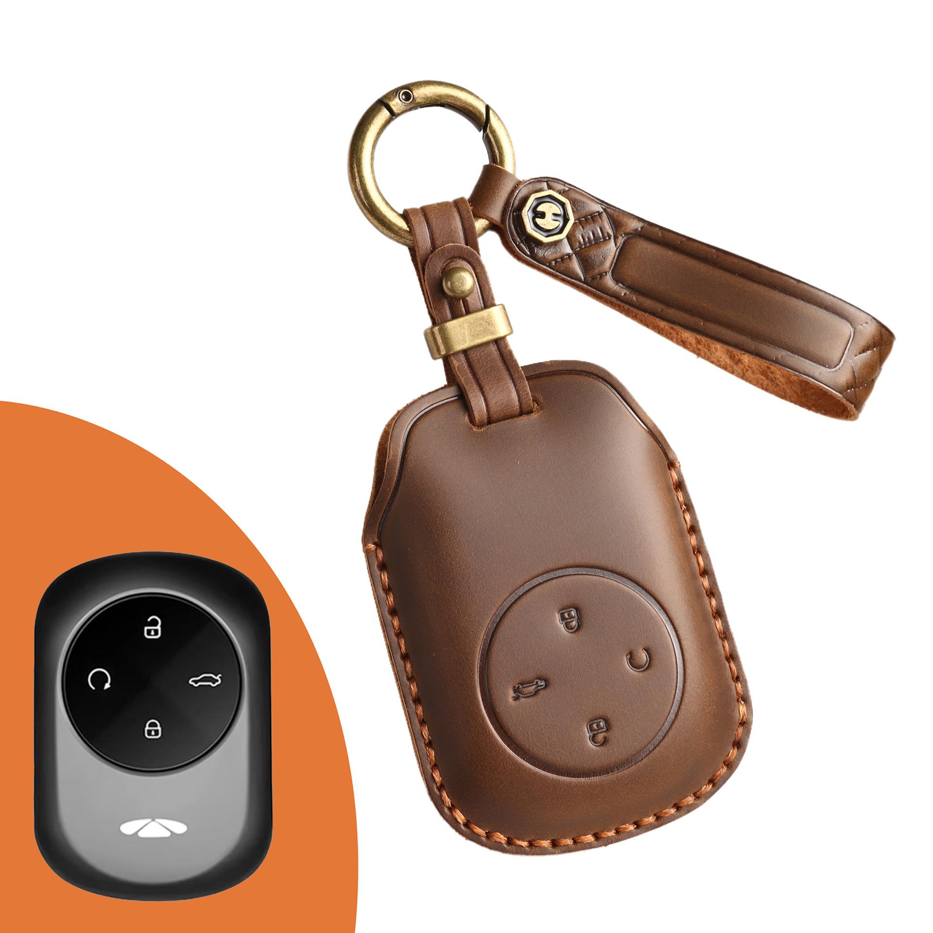 

Подходит для 24 чехла для ключа Chery Fengyun T9, Fengyun t9 новый внедорожник чехол для защиты ключа с дистанционным управлением из кожи, модификация коричневый