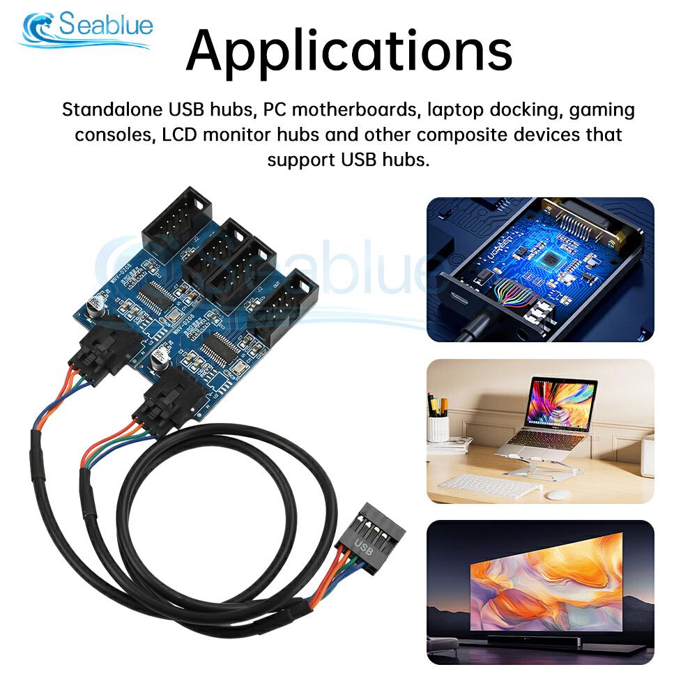 USB Hub USB Splitter USB2.0 9Pin to Dual 9Pin Hub Adapter Riser Motherboard USB 9Pin Header Connector 1 to 2/4 Extension Cable