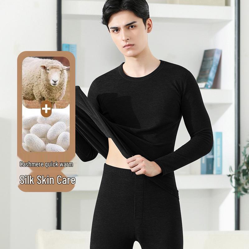 Cashmere Silk Men's and Women's Thickened Thermal Underwear Set: Velvet Autumn Suit with Bottoming Shirt and Pants for Couples.