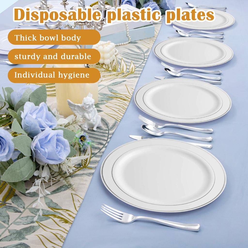 Rim Plastic Party Plates, Premium Heavy Duty 10.25 Inch Dinner Plates, Elegant And Beautiful Heavy Duty Disposable Wedding Plates