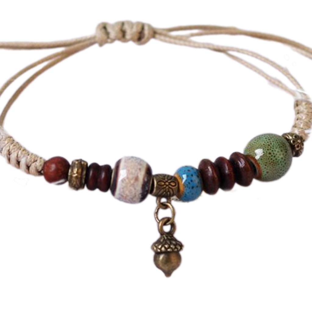Fashionable Bracelet Ethnic Ceramic Beaded Bangles Handcrafted Woven Strings Exquisite and Eye Catching Wrist Decoration