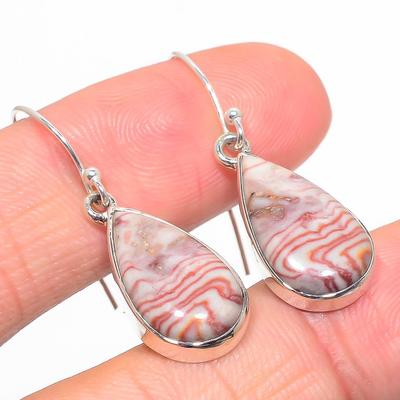 Doğal Rosetta Jasper Değerli Taş 925 Katı Gümüş Küpe 1.50" s7y23