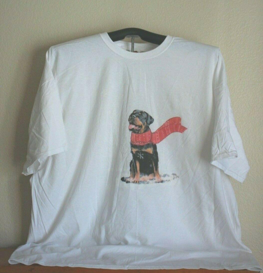 Rottweiler wearing a scarf in the snow T Shirt 4XL in White XXL