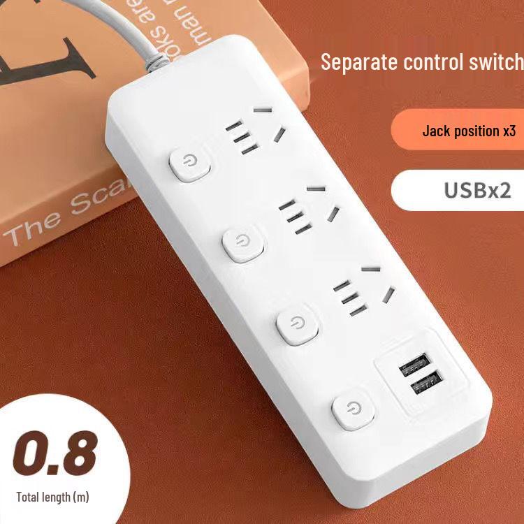 Office USB Power Strip with Multifunctional Sockets and Separate Controls, Long Cord