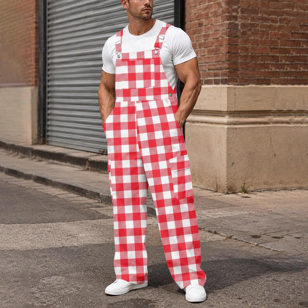 Men's Loose Fit Cargo Bib Overalls, Wide Leg Jumpsuit with Multi-Function Pockets
