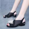 Chunk-heeled Women's Shoes Fish-mouth Breathable Sandals Plus-size Shoes