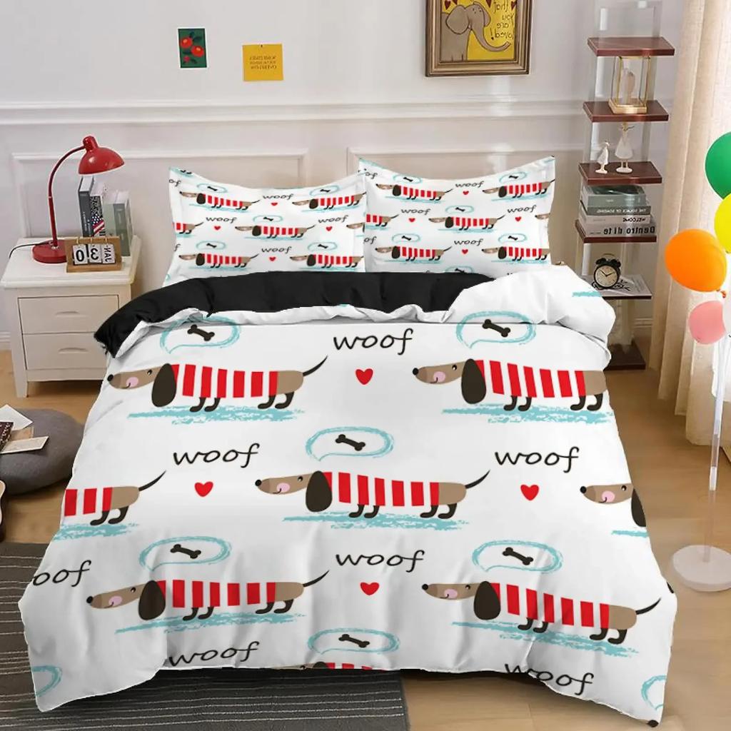 Dachshund Duvet Cover Collection Cartoon Style Dachshunds King Size Bedding Collection For Dog Lovers Kids Teens 23Pcs Twin Comforter Cover