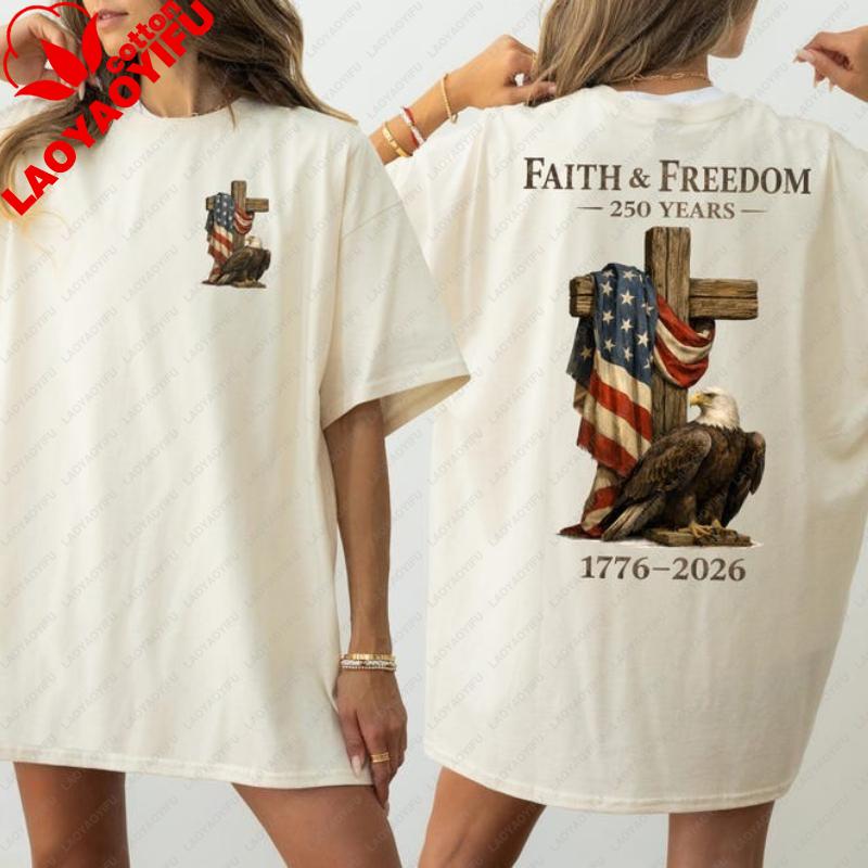 

America Independence Day Anniversary Shirt 17762026 Patriotic Tshirt 4th of July Faith and Freedom Shirt Aesthetic Clothes Top S