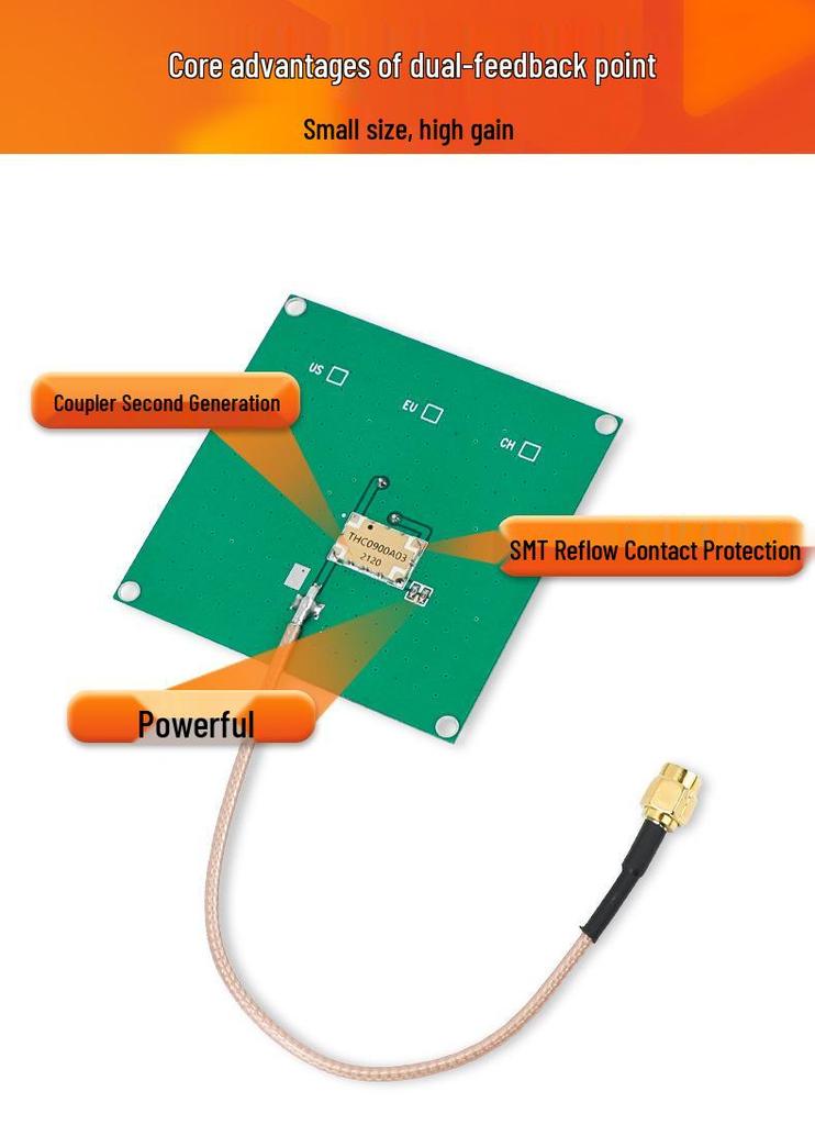 915MHz Dual-Feed RFID Ceramic Antenna, 3dBi UHF, SMA/IPEX/MMCX Connectors