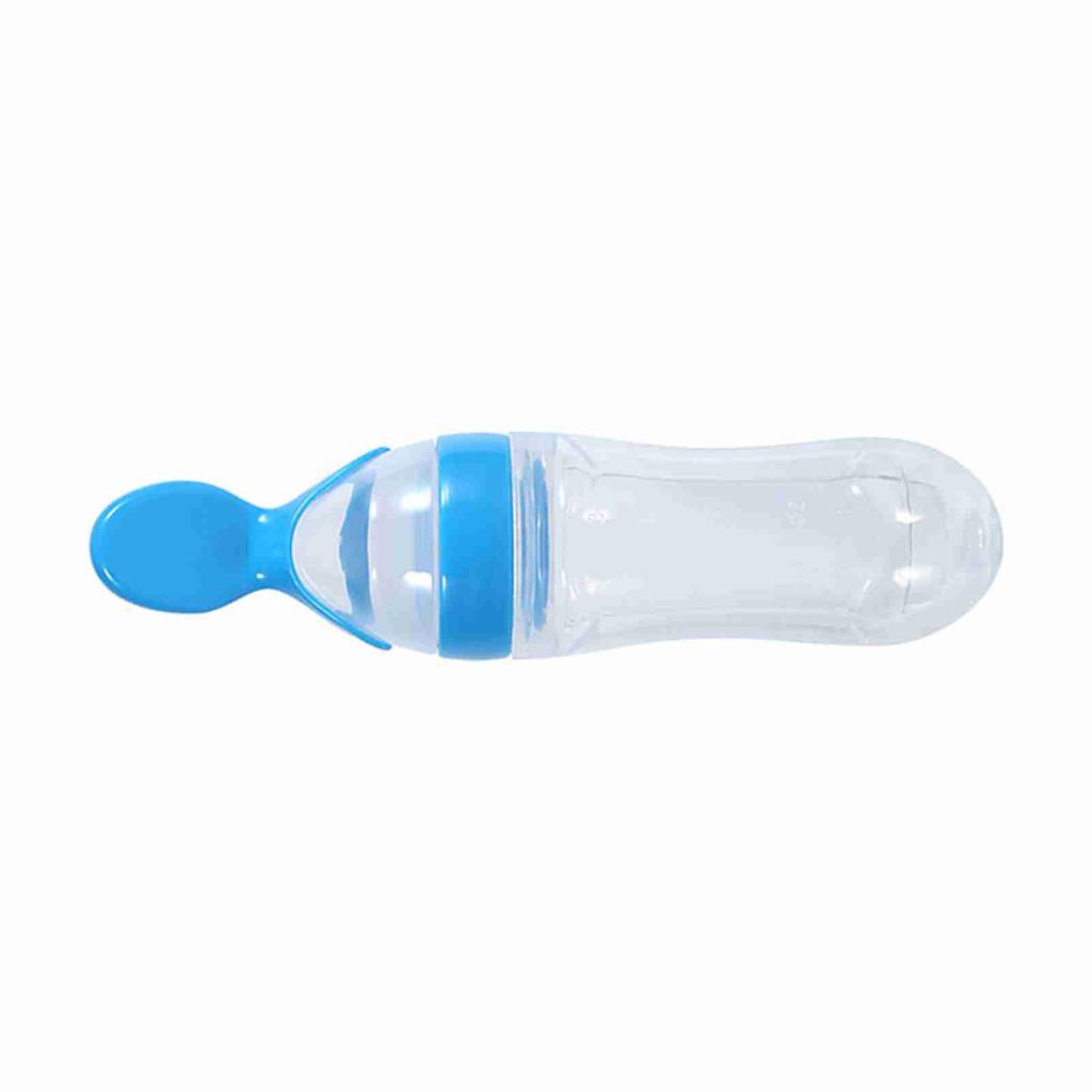 1 Stk. 90 ml Silikon Baby Kleinkind Fütterflasche mit Löffel Frischkost Getreide Squeeze Feeder Heiß