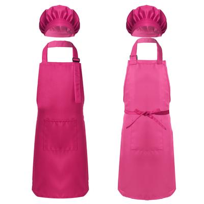 2Pcs Unisex Kids Boys Girls Adjustable Apron and Chef Hat Set for Kitchen Cooking Baking Painting Training Wear