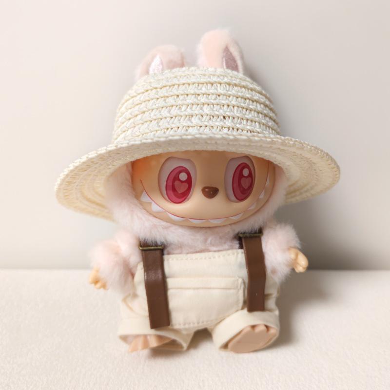 17CM Rustic Style Straw Sun Hat for Labubu Party Outfit Replacement