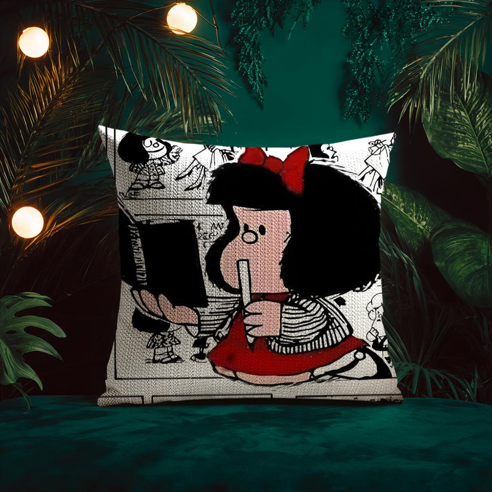 Cartoon M-Mafalda Cushion Cover Natural Linen Pillow Case Double-Sided Print Decorative Sofa Pillowcase Home Decor Gift