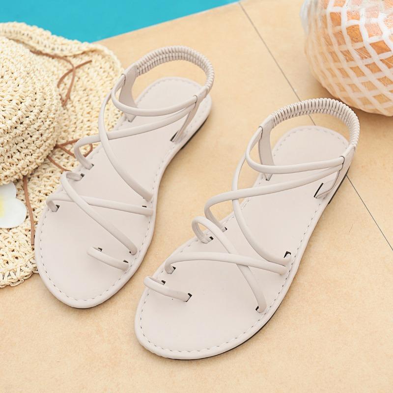 New Spring/Summer European and American Style Strappy Flat Sandals for Women, Plus Size, Slip-on Toe, Solid Color 36 белый