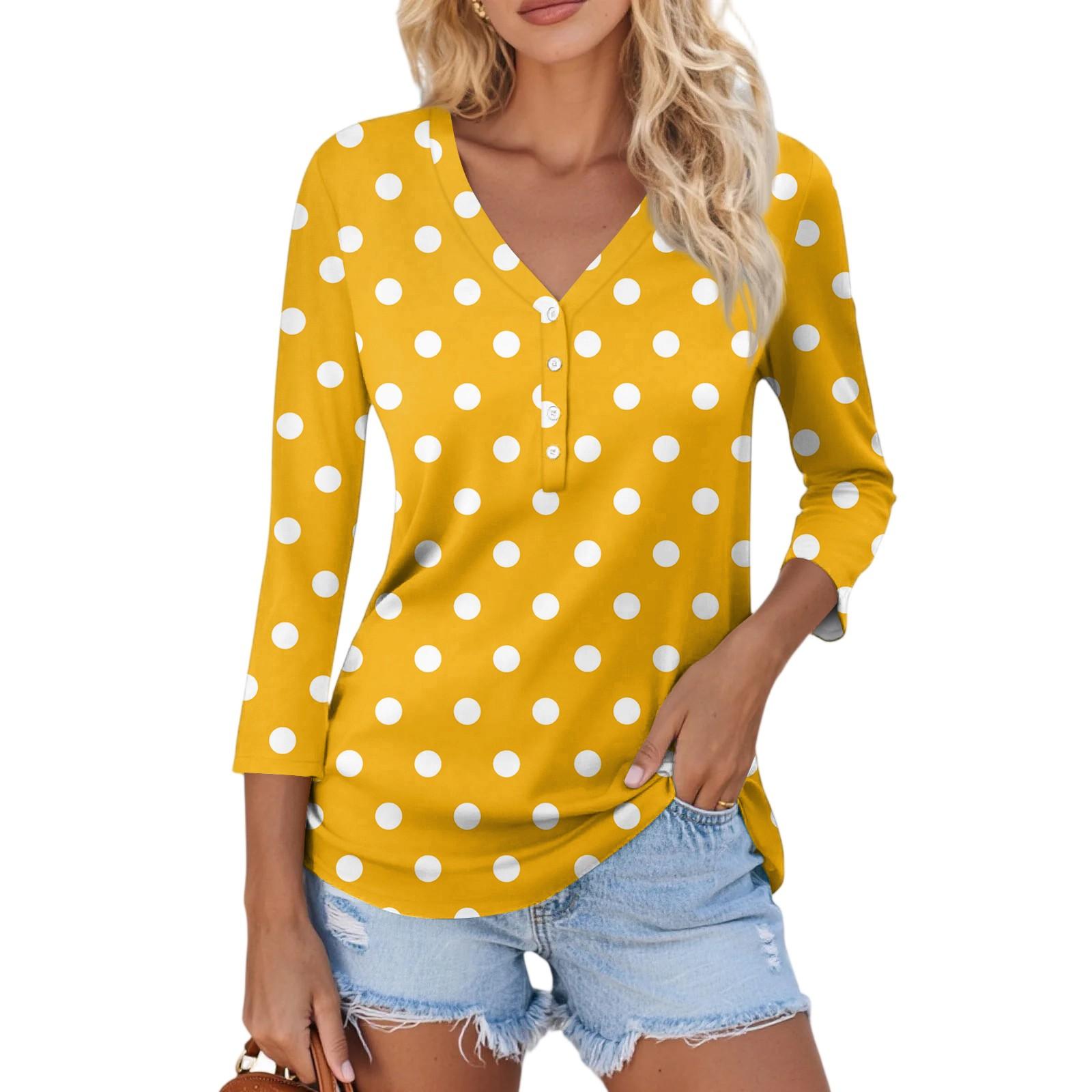 

Women s Casual Fashion Sexy Comfortable V-Neck Button Spotted Three-quarter Sleeve Top XL помаранчевий