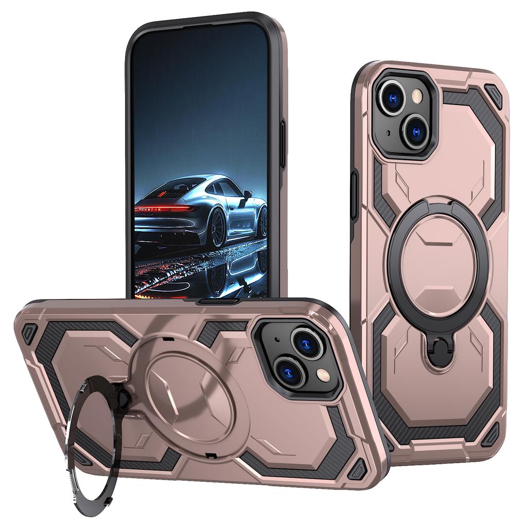 Pro iPhone 14 Magnetický kryt s kroužkem a stojánkem, hybridní kryt telefonu PC + TPU