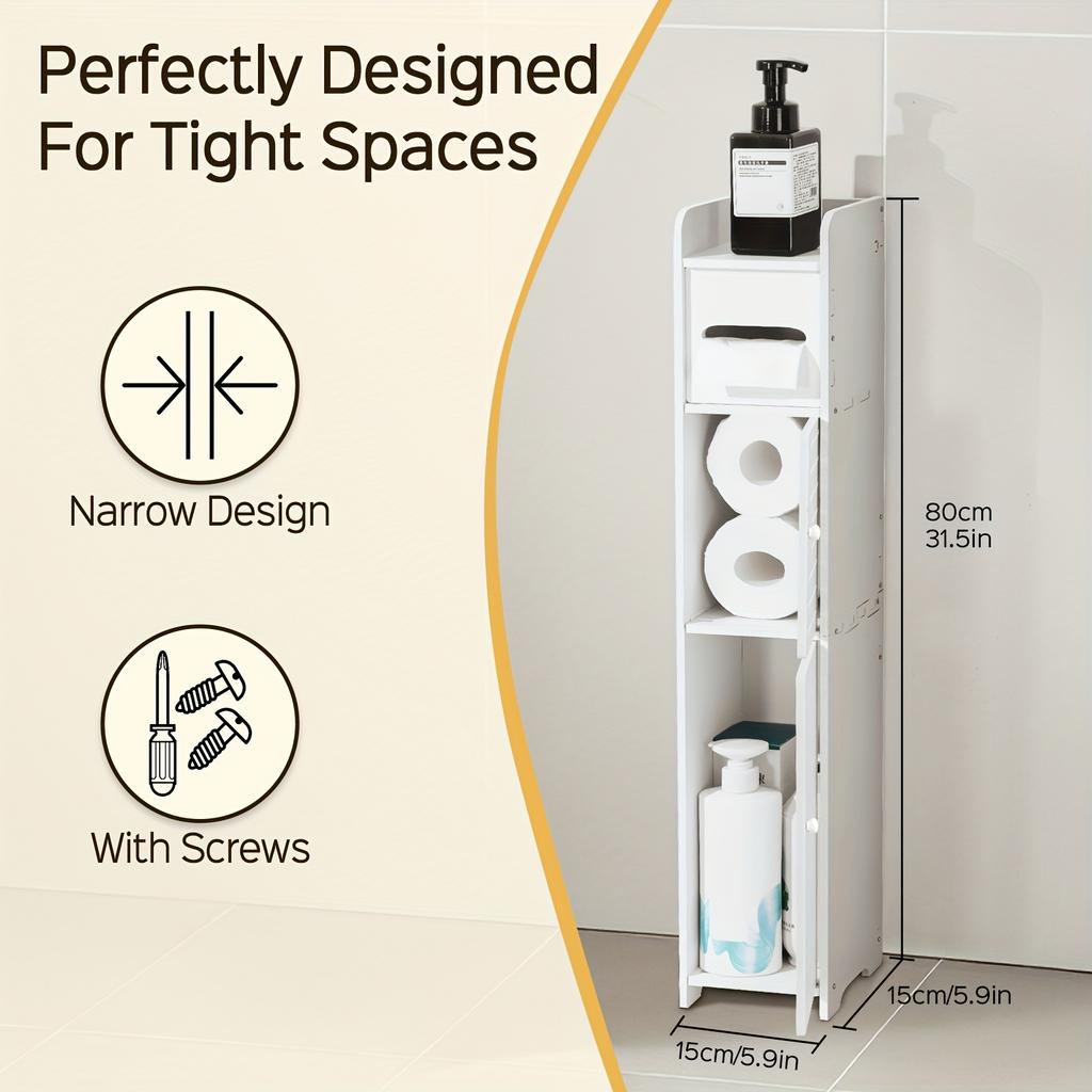 Compact Storage Unit for Bathrooms, Designed with A Slim Profile and Made From Durable PVC. Perfect for Small Areas, Easy To Put Together