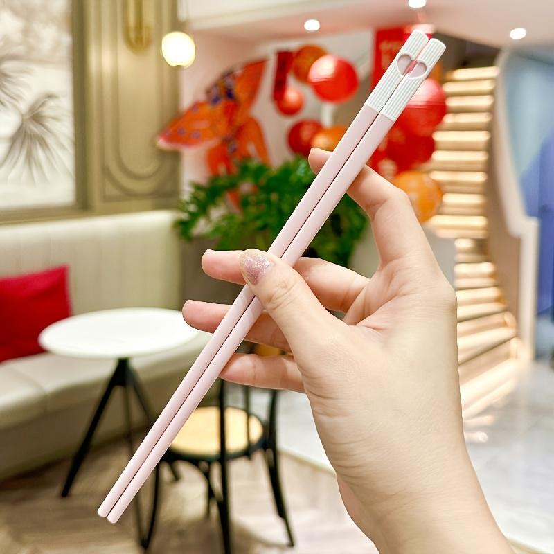 New Style 10-Pair Pack Pink Girly Heart-Themed Alloy Chopsticks, Food-Grade Reusable Plastic Chop Sticks Tableware for Home and Party Use