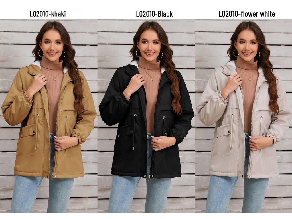 Women's 2024 Hooded Fur-Lined Windbreaker: Autumn/Winter Warm Zipper Jacket