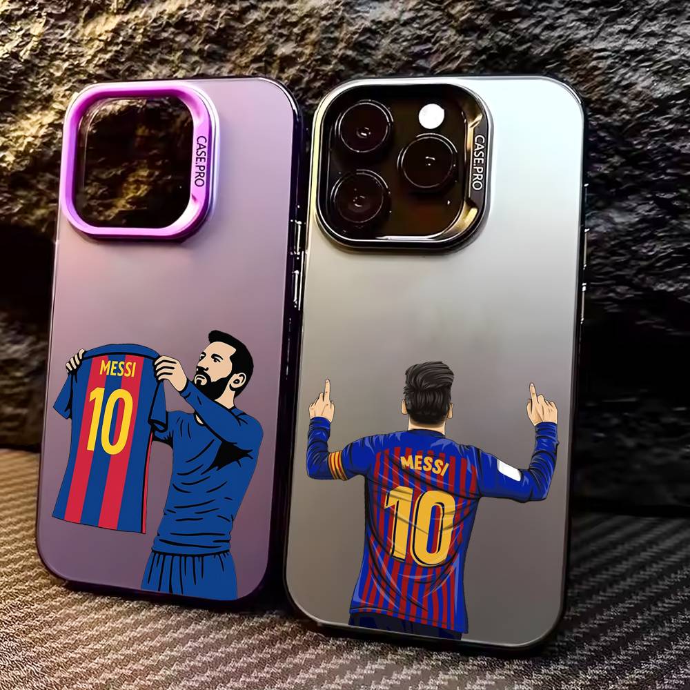L-Leo M-Messi LIONEL Phone Case For iPhone 17, 16,15,14,13,12,11 Plus,Pro Max, Colorful Silver Funda Cover